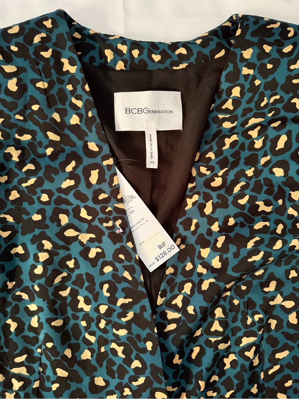 BCBGeneration Teal, Black, & Yellow Leopard Print Blazer, New W/ Tags